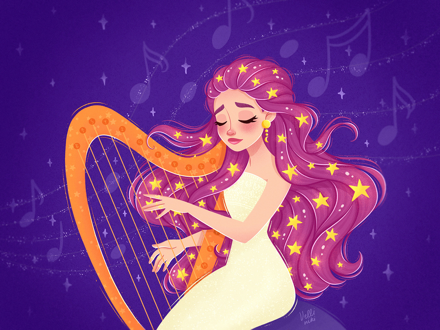 The Maiden who plays the harp and wears stars in the hair.