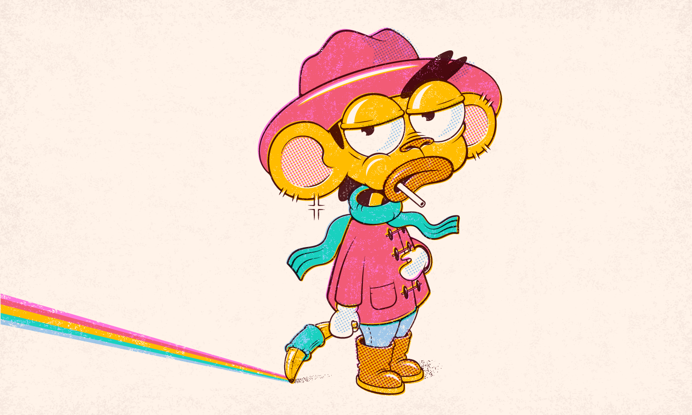 banana cartoon Character dufflecoat halftone monkey overprint popart rainbow vintage