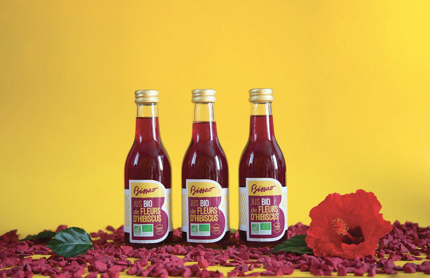 africa juice bissap hibiscus bio Biologic red yellow ecofriendly bottle