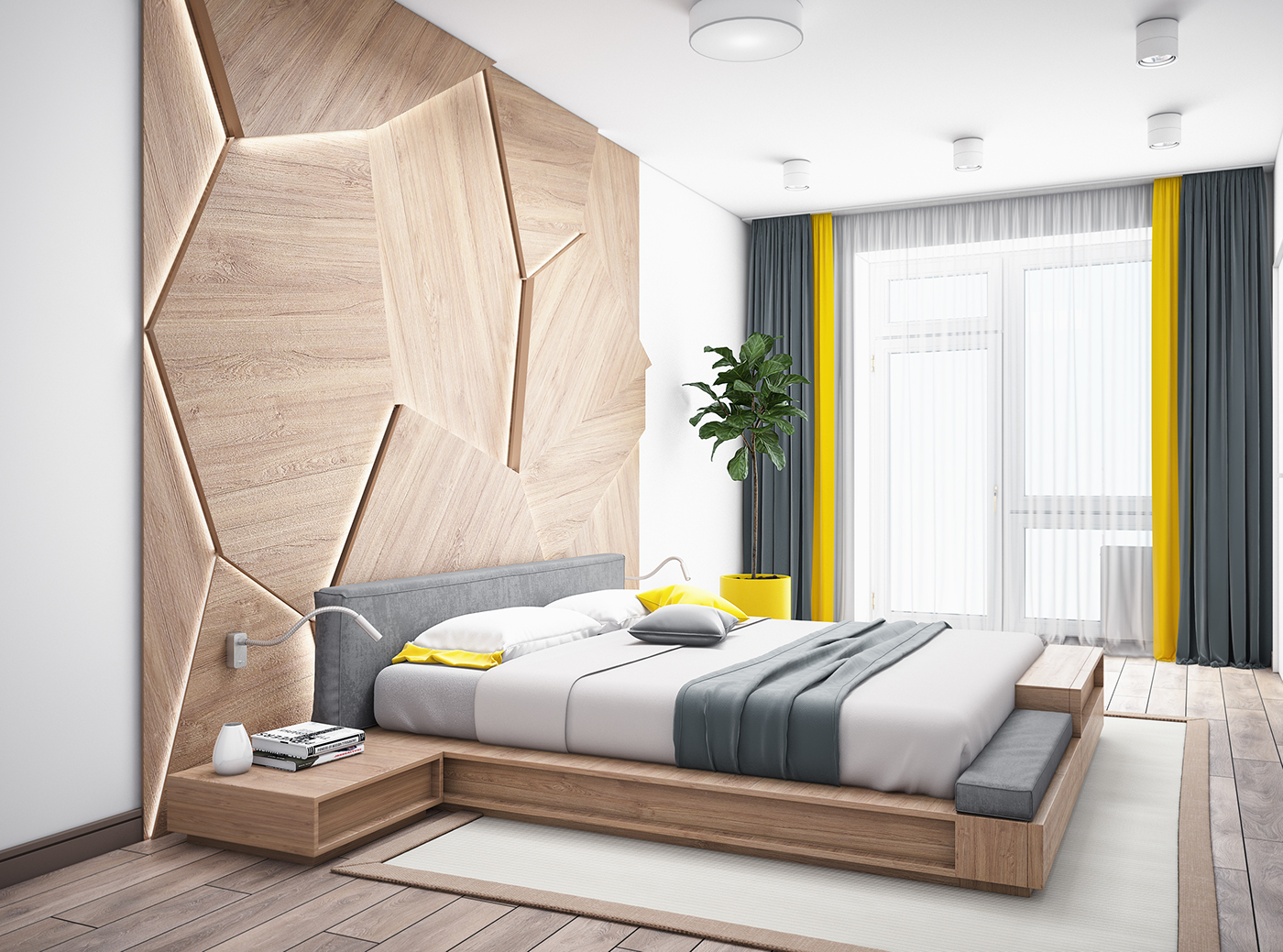 Interior design bedroom visualisation 3ds max+vray archiviz wood ecostile Scandinavian White