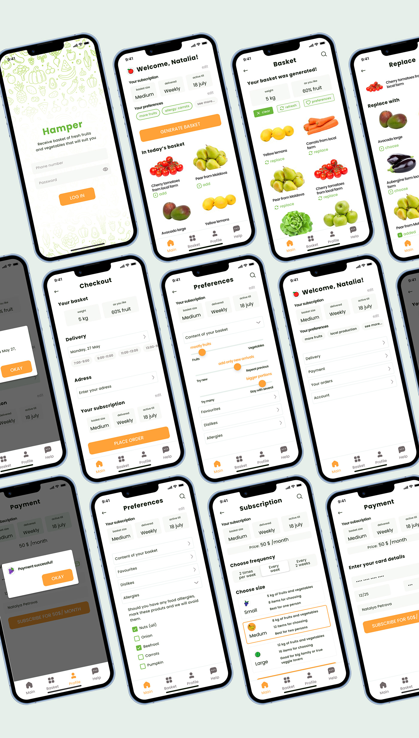 app design basket delivery Fruit healthy heath mobile research subscription vegetables