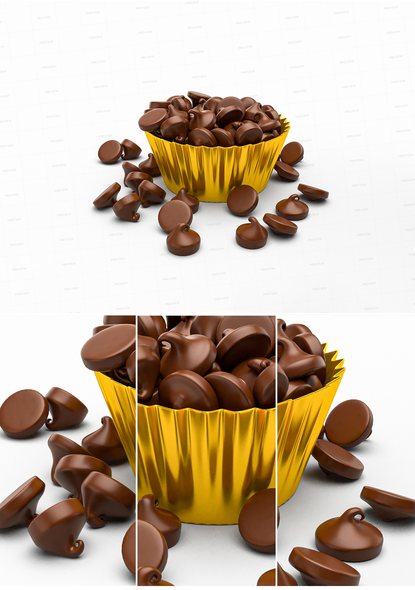 chocolate chips golden paper cup 3D Render visualization modern with