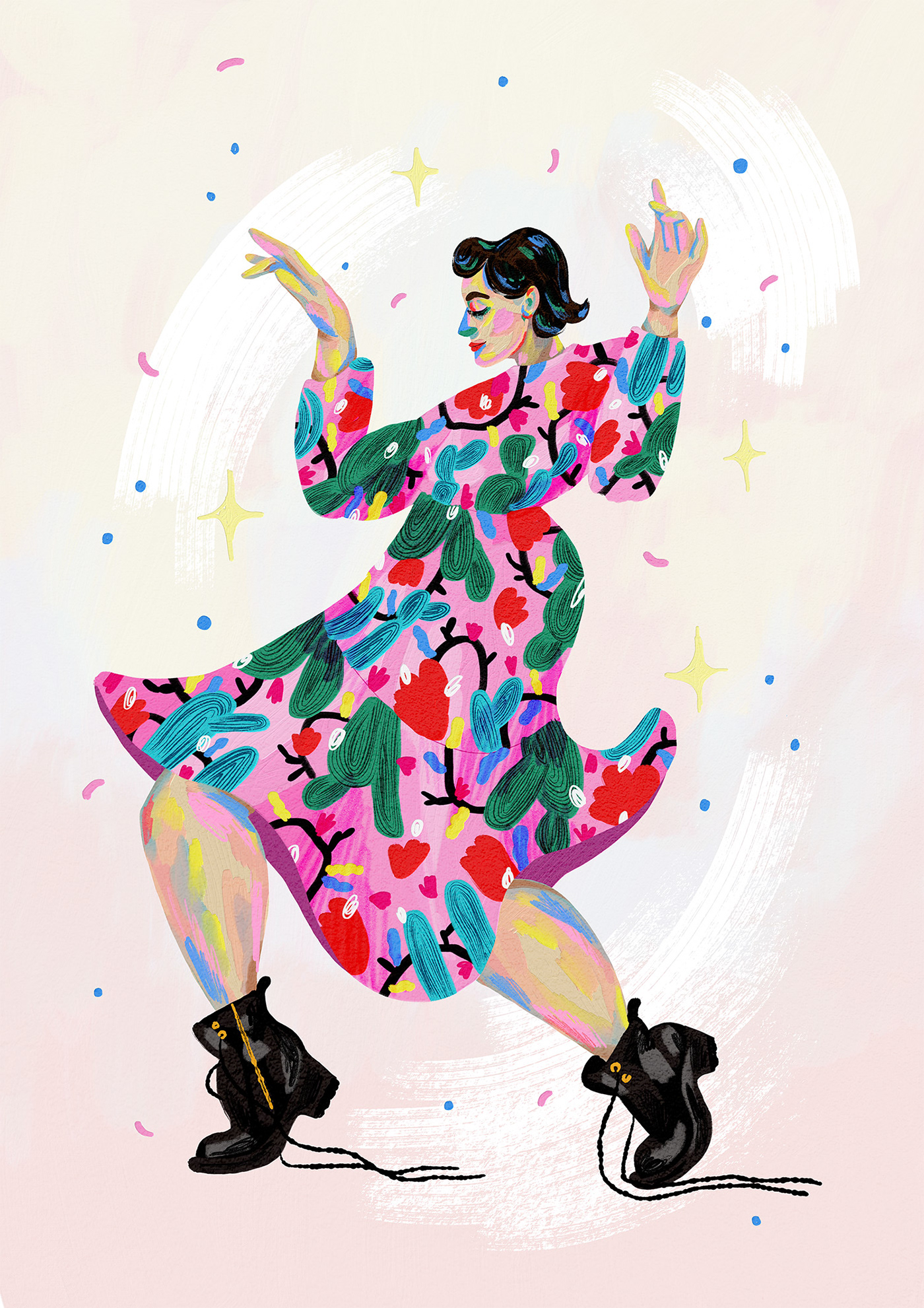 ILLUSTRATION  Digital Art  painting   fresco girls DANCE   music party pattern Fashion 