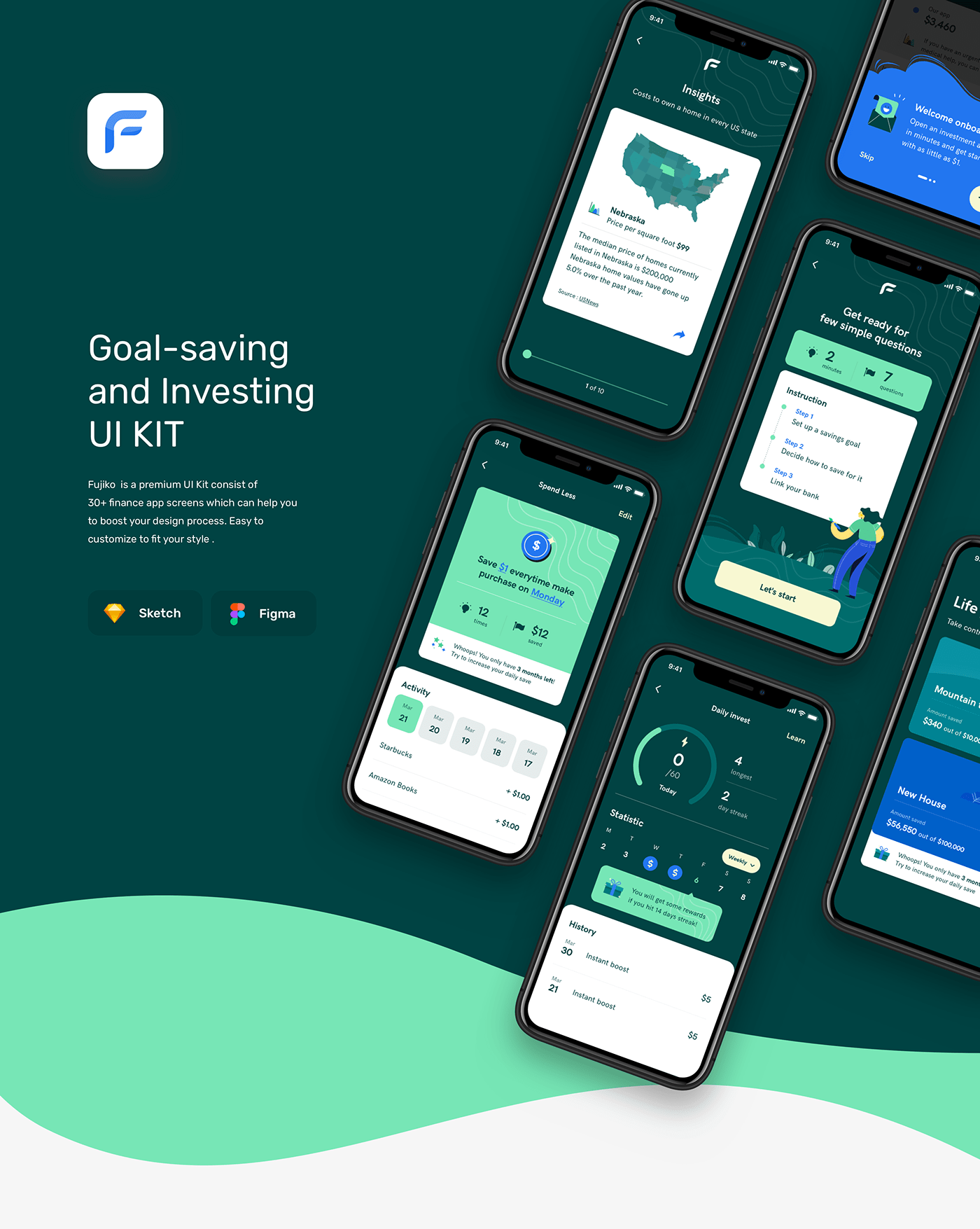 ui ux app finance Bank saving investing money goal saving iOS App ui kit