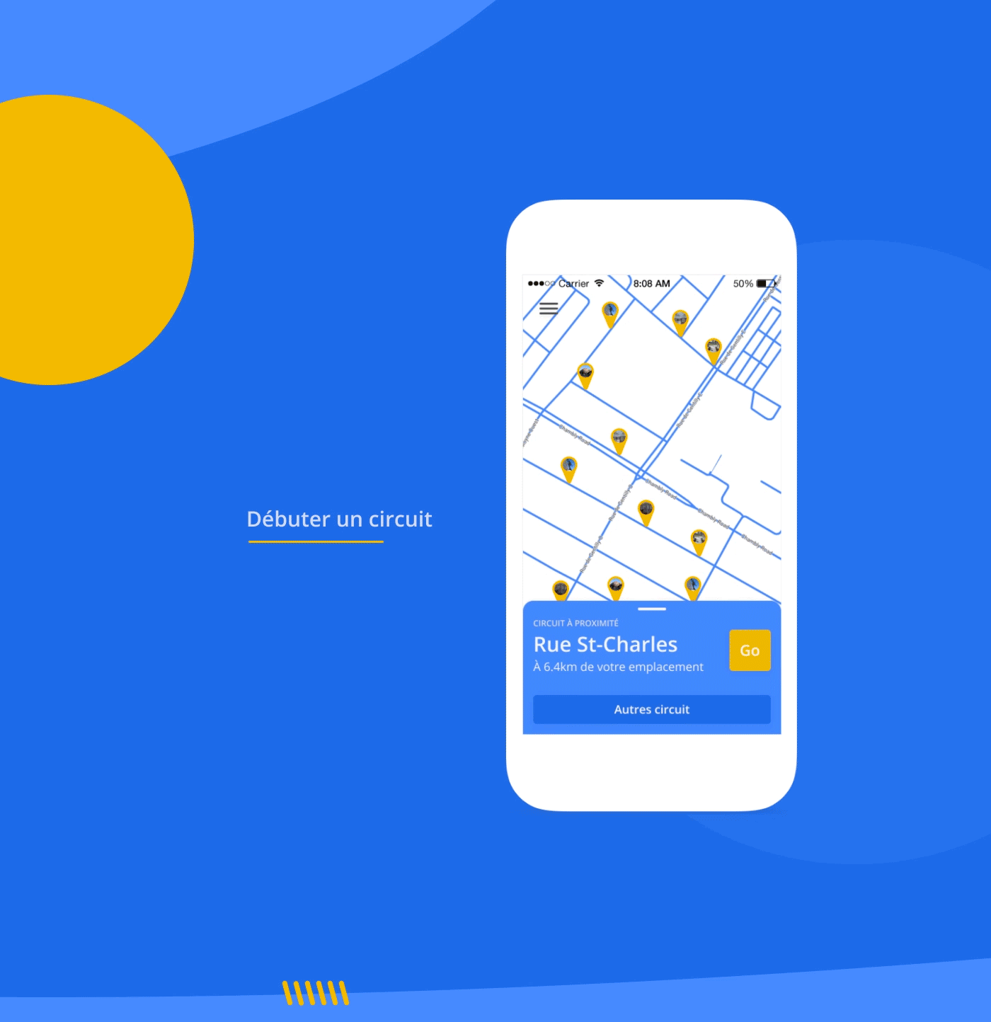 UI ux application map iphone8 wireframe blue yellow flat UI/UX