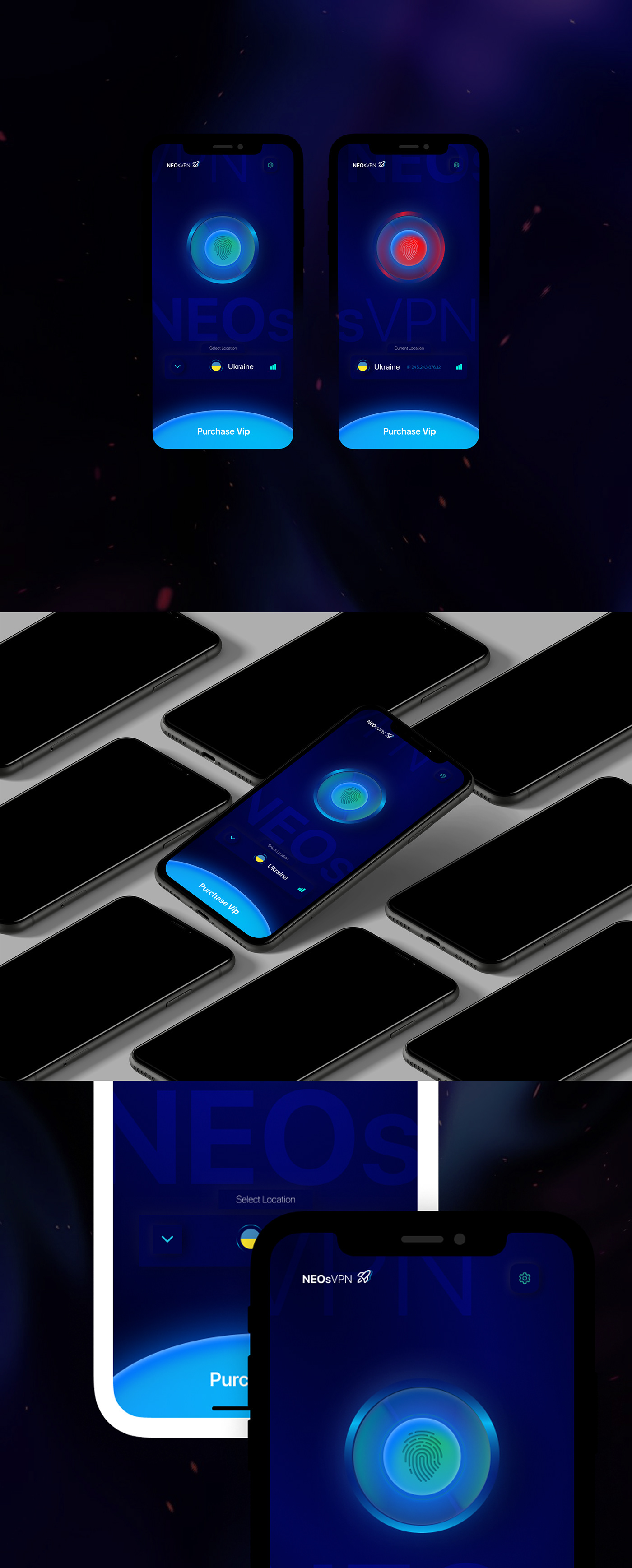 app application blue concept dark design iphone uiux vpn