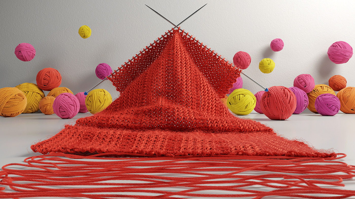 Landscape knit knitted object bottle Pom-Pom yarn 3D