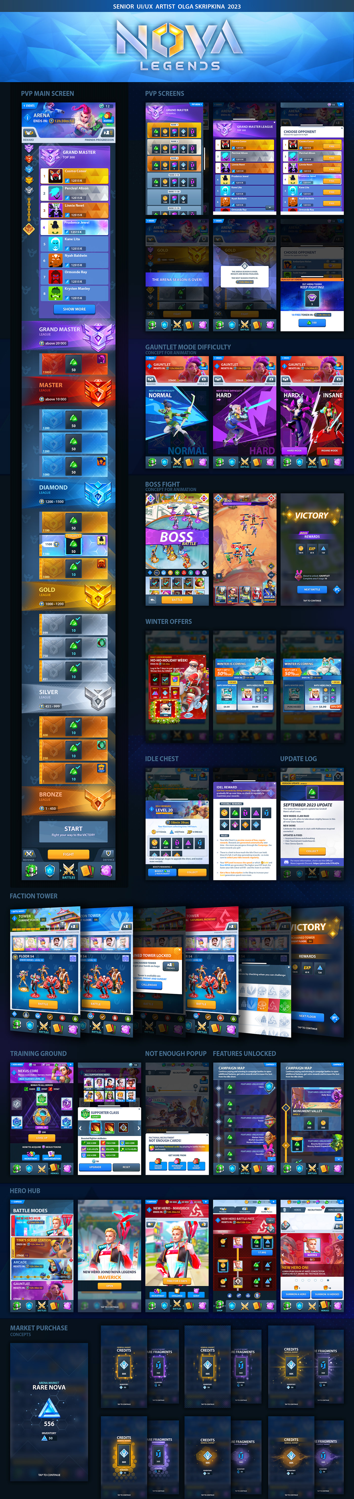 UI UI/UX game ui game ui design mobile game plarium user interface Nova Legends