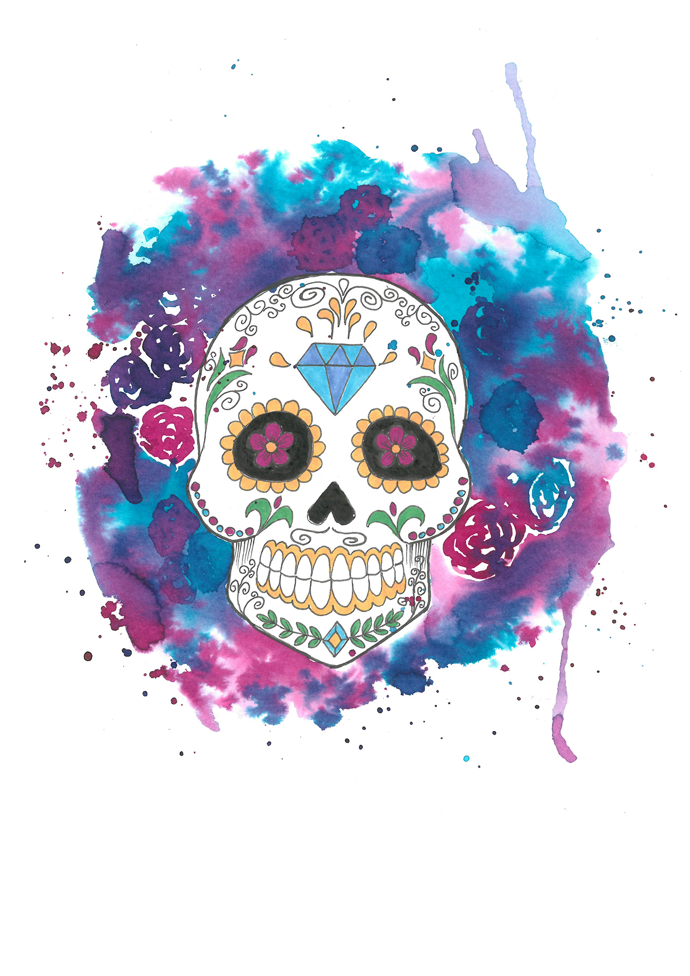 Mexican skull ecoline watercolor ILLUSTRATION  skull art colour mexico ink