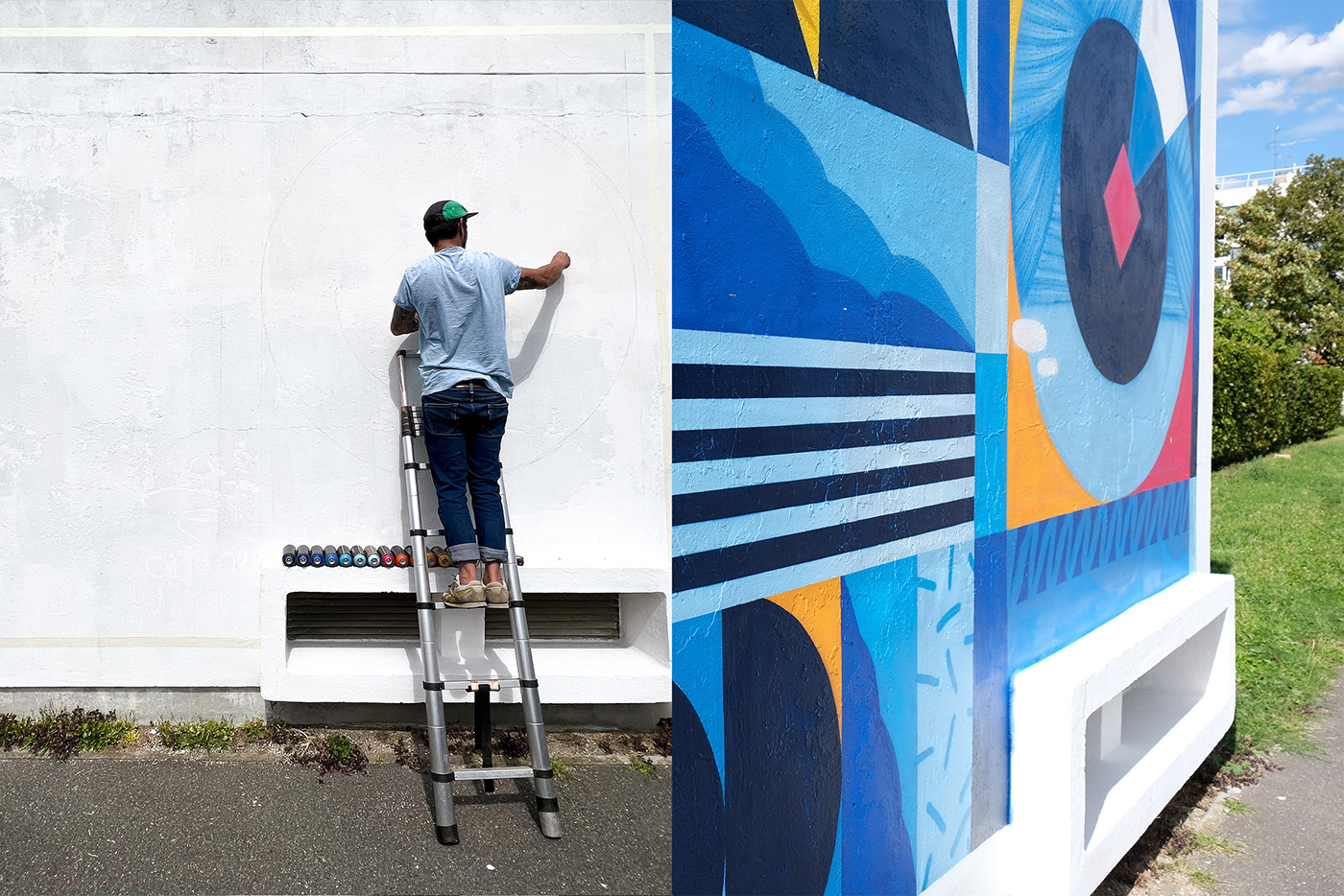 geometric bauhaus abstract Graffiti Street Art  Mural spray paint gradient pattern blue