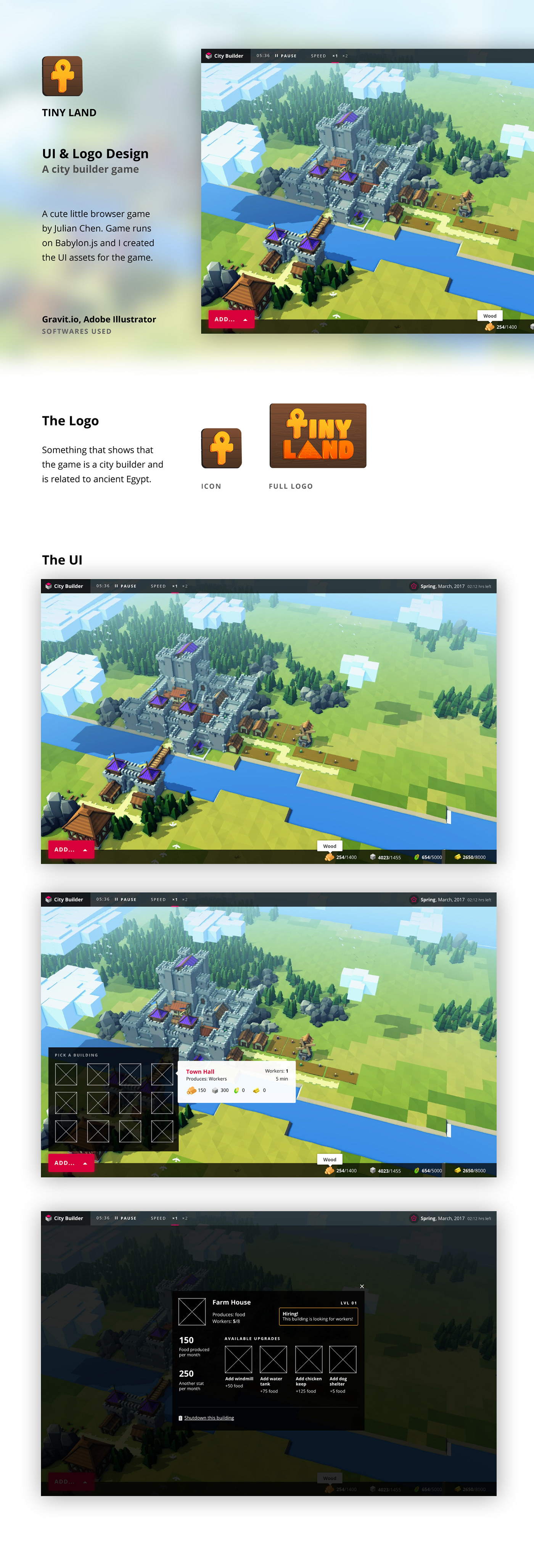 game ui design logo Tiny land city builder babylon browser