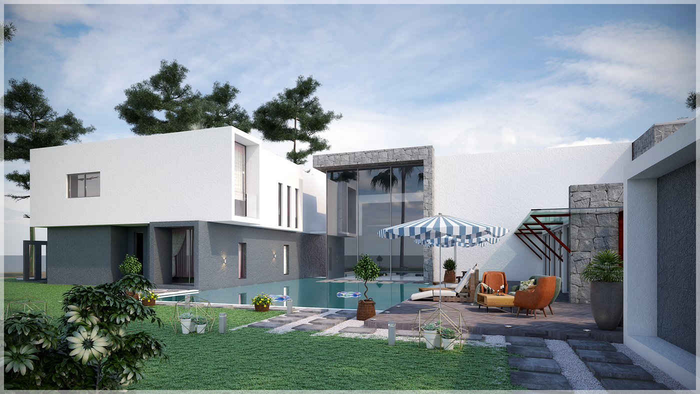 minimalsit Mordern White Home architecture design home 3d render vray 3ds max pure