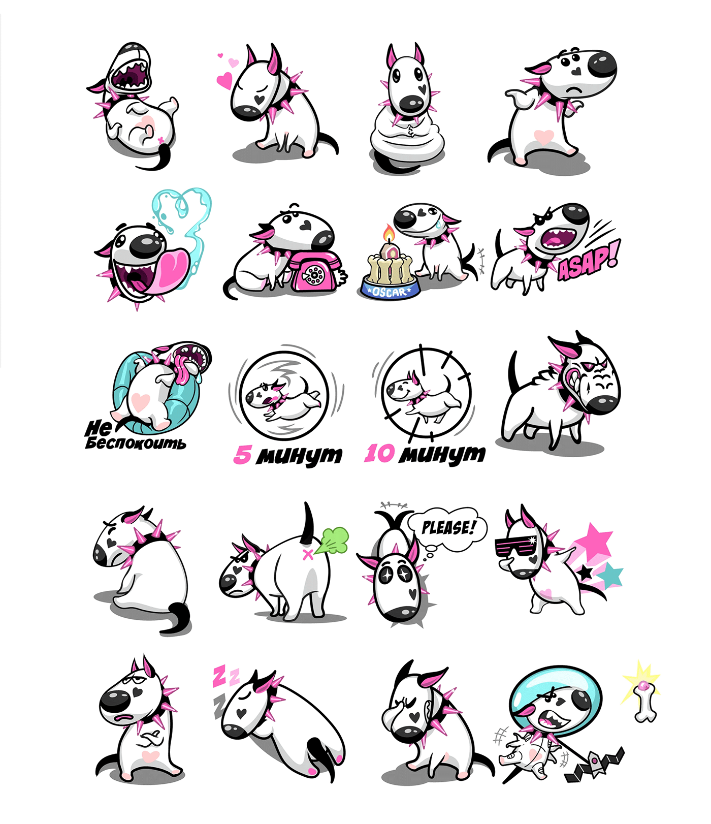 bull terrier dog ILLUSTRATION  sticker sticker pack Telegram Character стикерпак телеграм стикеры icon design 