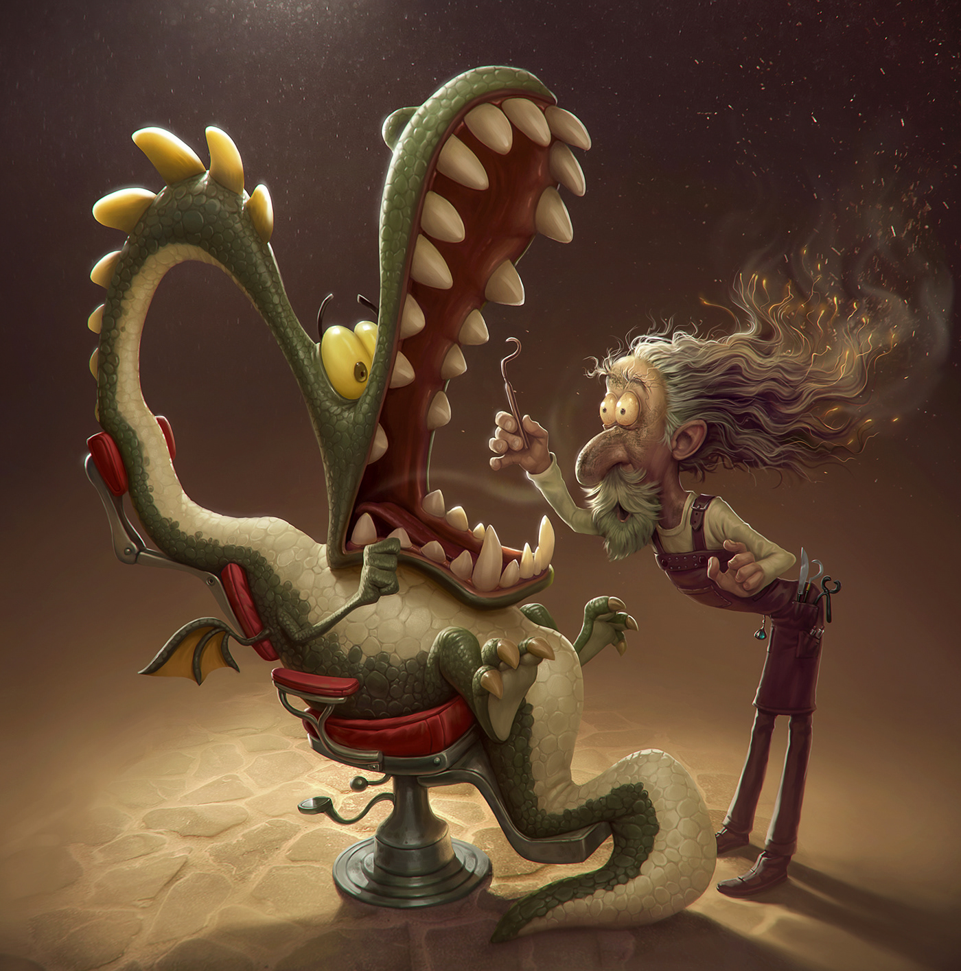 Burp cartoon Character design  dentist dragon medieval