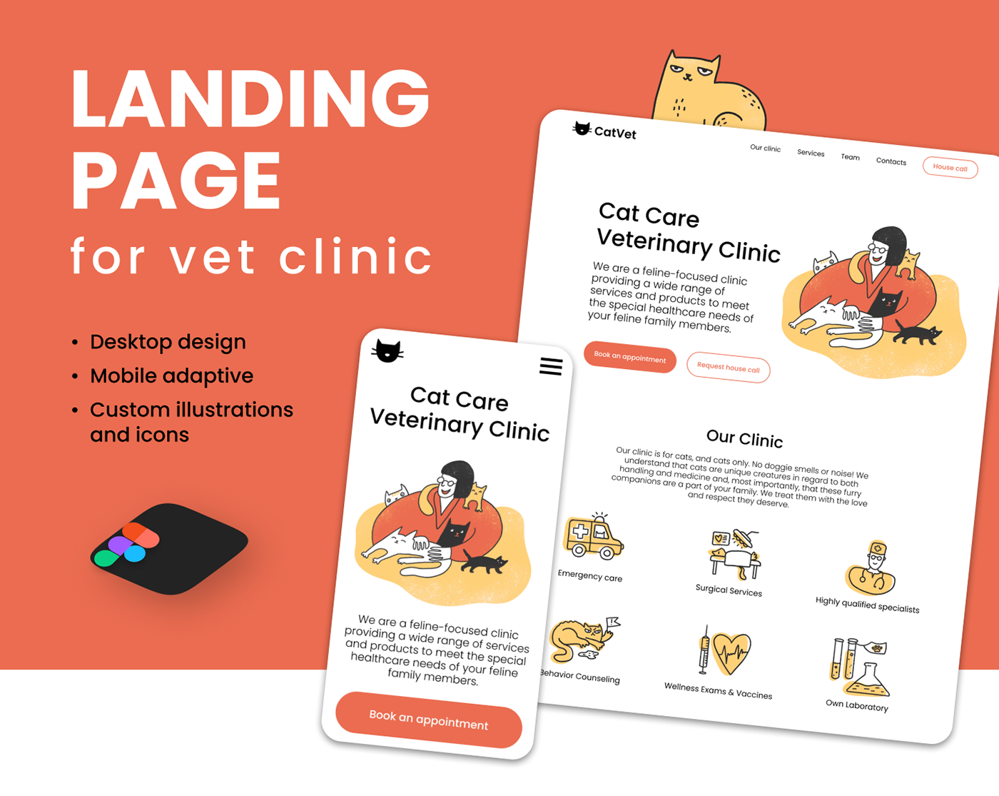 animals Cat cats Figma ILLUSTRATION  landing page medical ui design veterinary web illustration