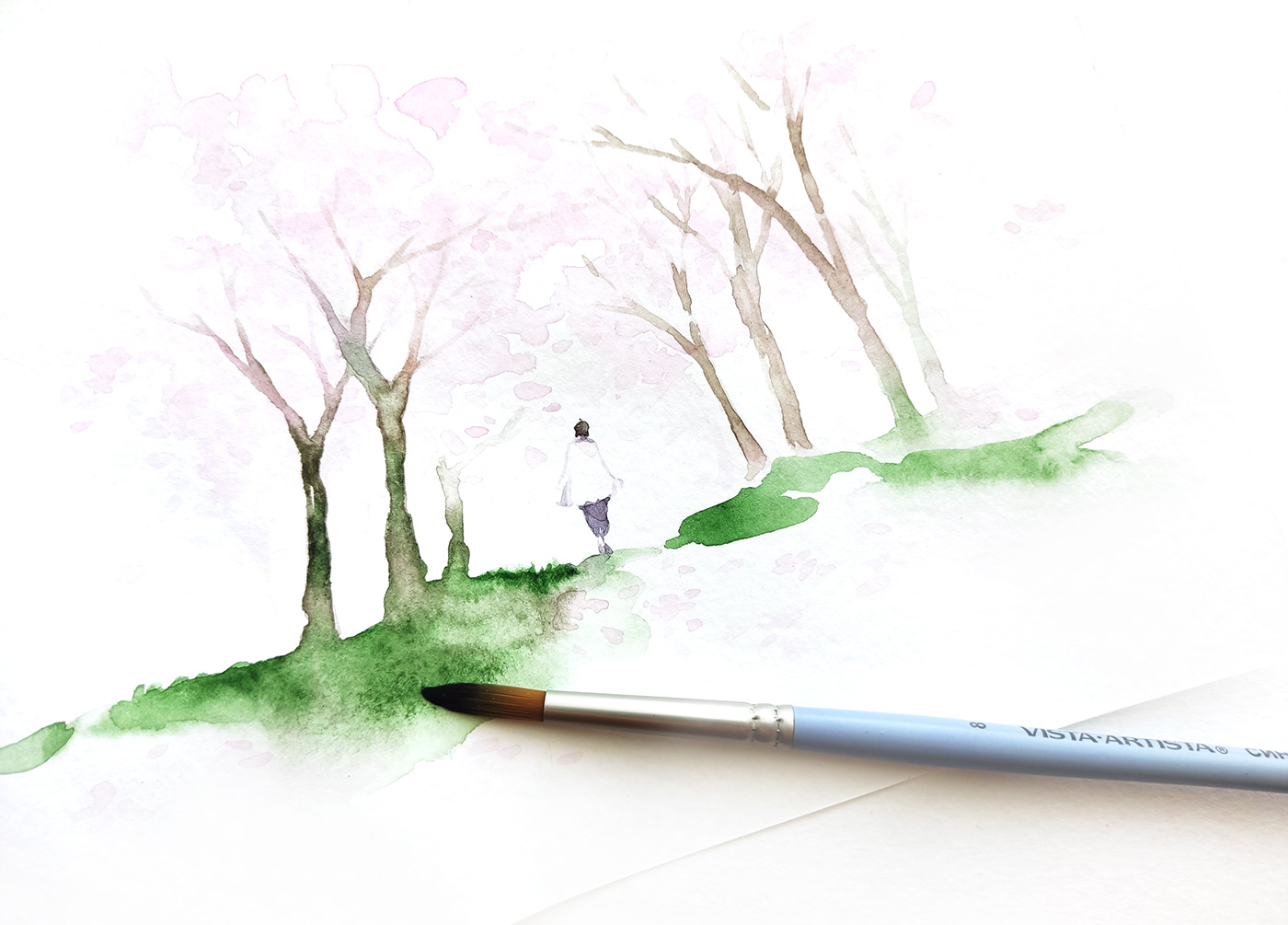 flower art knyshksenya watercolor girl sakura sketch garden