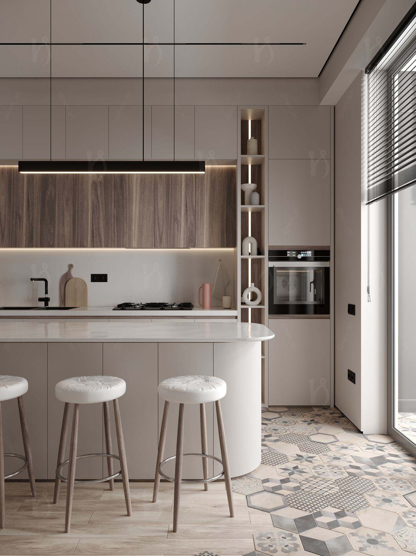 apartment Interior kitchen modern soft pastel color