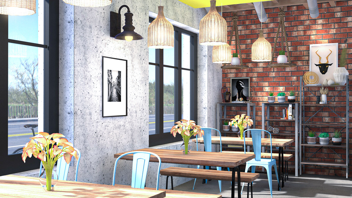 3ds max brand identity cafe industrial design  Interior interior design  poland Render restaurant vray