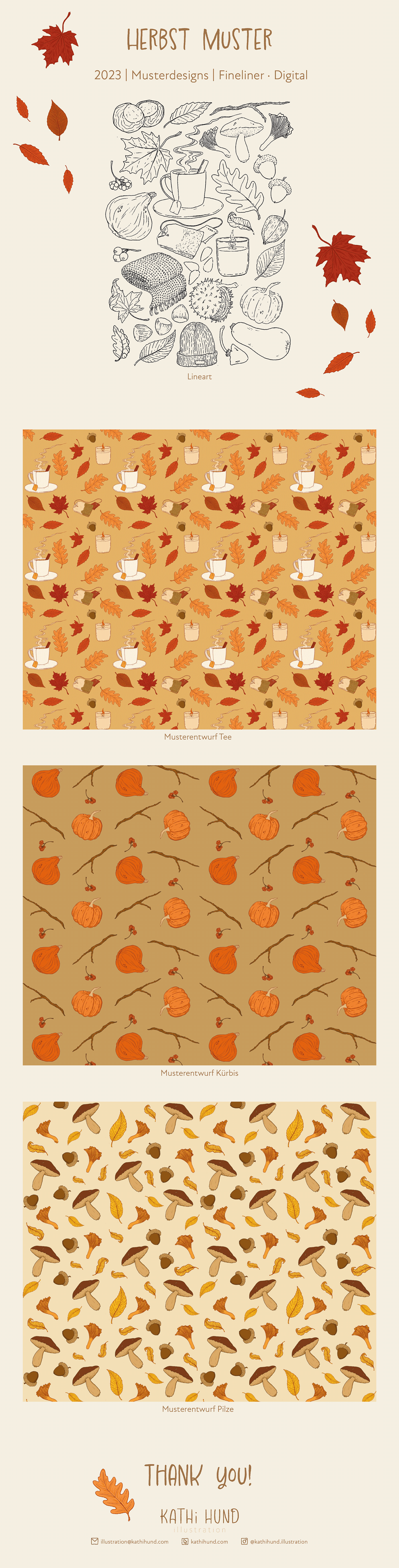 pattern pattern design  muster pattern making papeterie Stationery Fall autumn leaves nature illustration