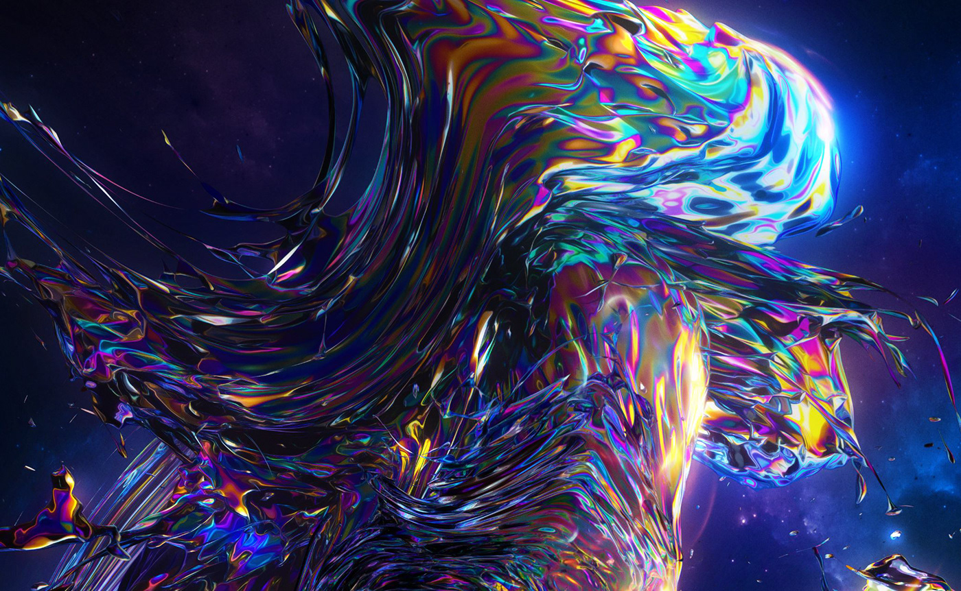 3D abstract blue glow nebula octane psychedelic Space  stars weird