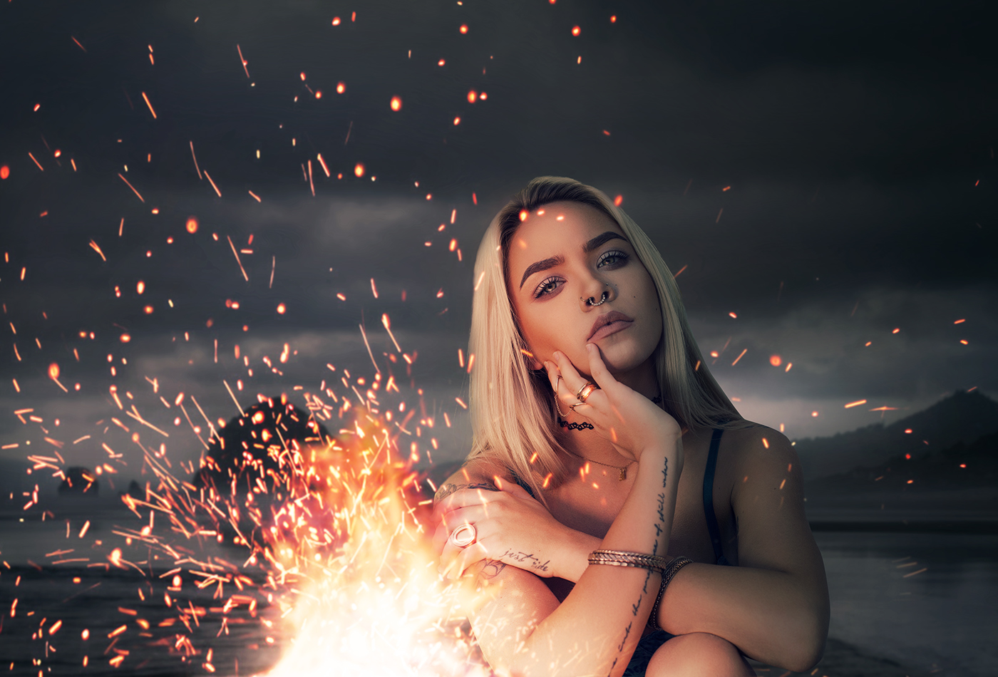 manipulation Editing  photoshop retouching  Digital Art  Photography  fire flame models