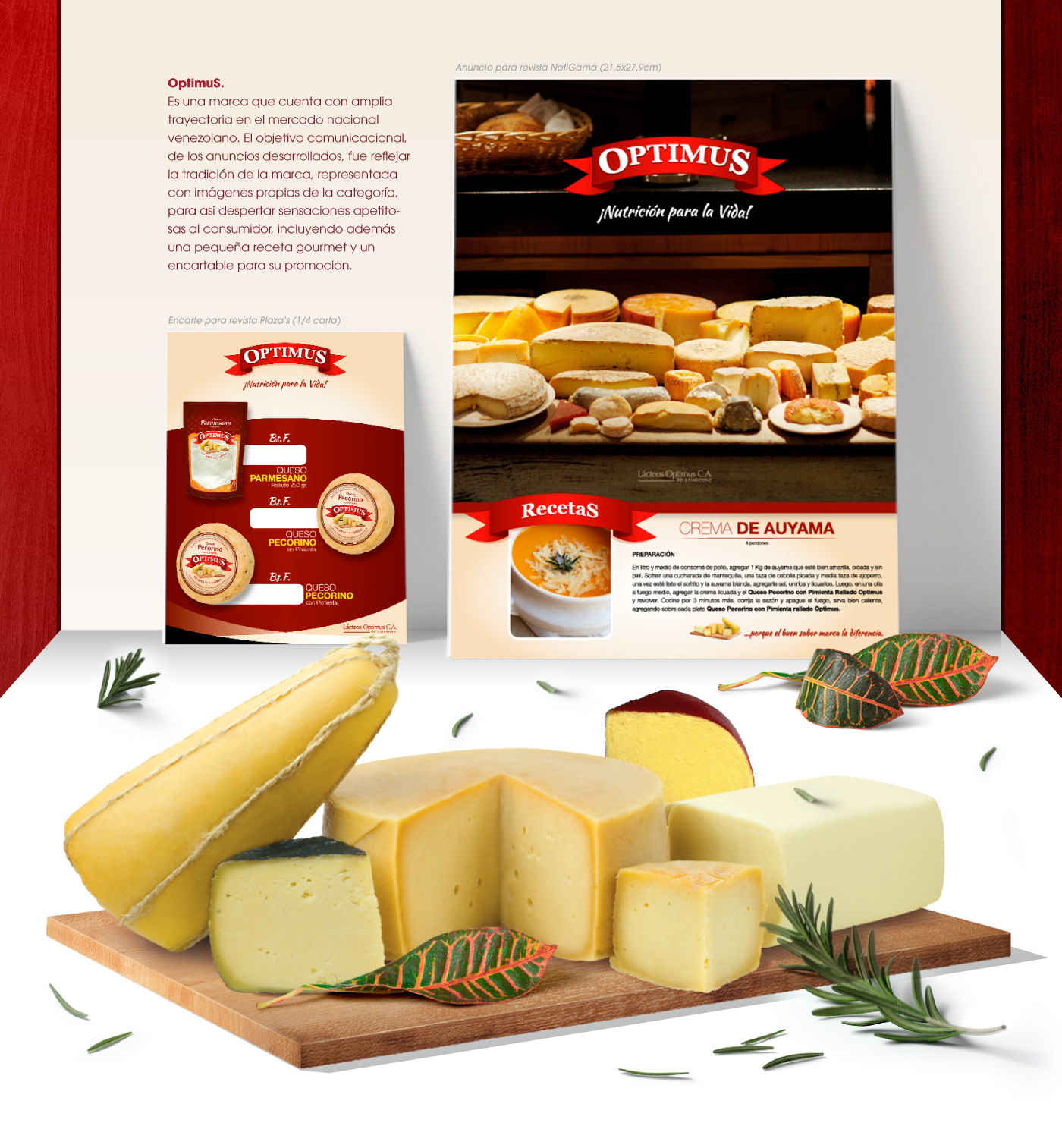 optimus nutricion Vida marca publicidad tradición Receta gourmet queso Cheese
