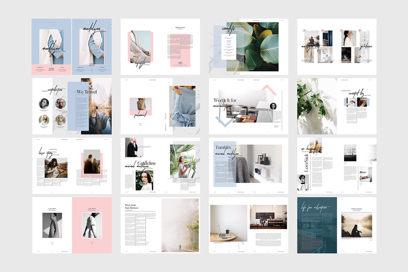 Adobe Portfolio magazine template editorial InDesign minimal journal portfolio feminime design Layout
