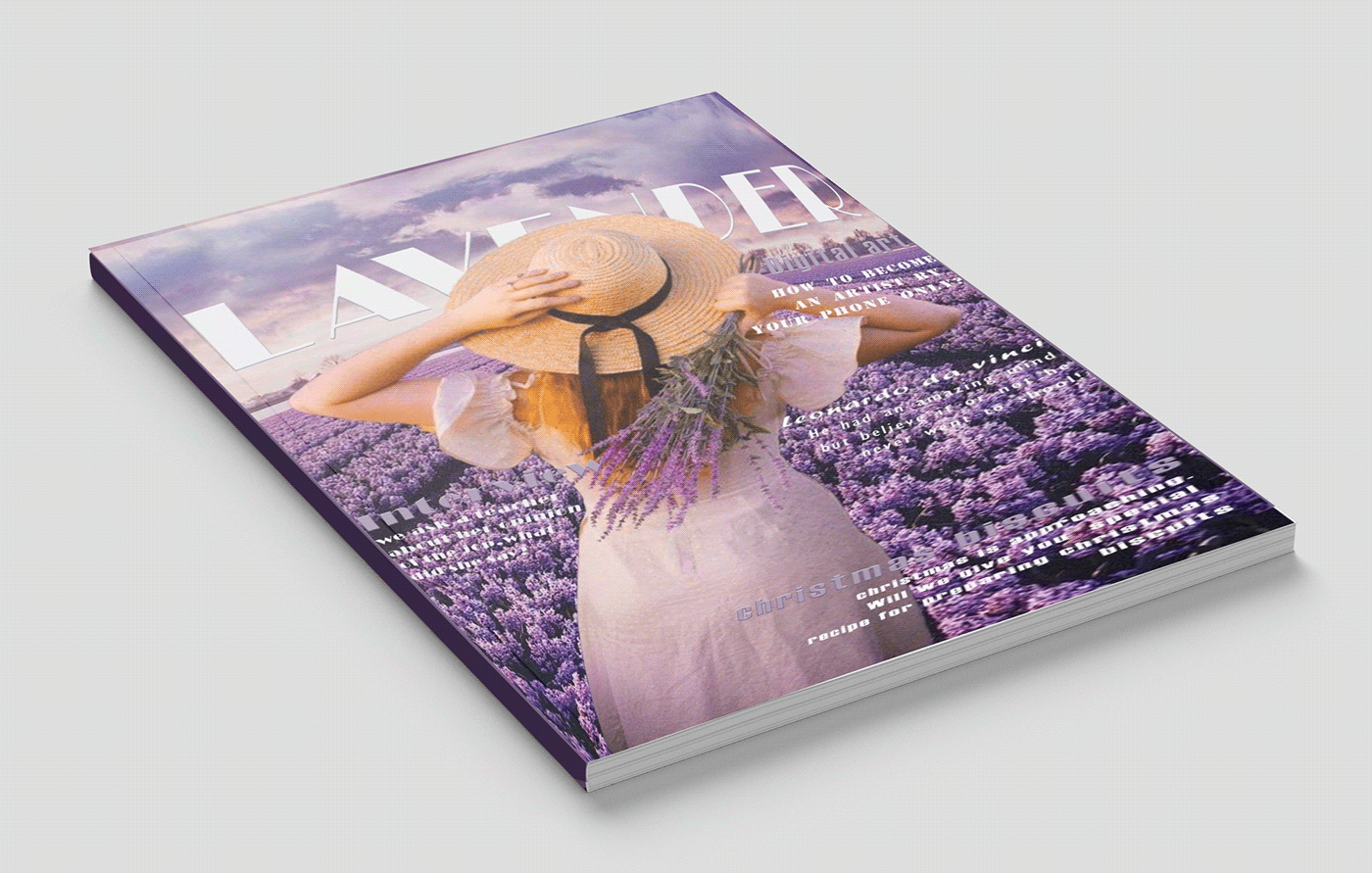 design Digital Art  Drawing  Fashion  lavendar magazine Magazine Cover Magazine design magazine layout marketing  