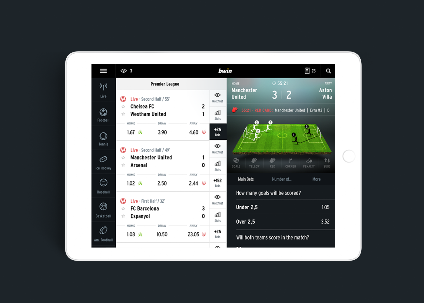 bwin Web ux sports ios design Platform app Data statistics mobile iphone iPad environments