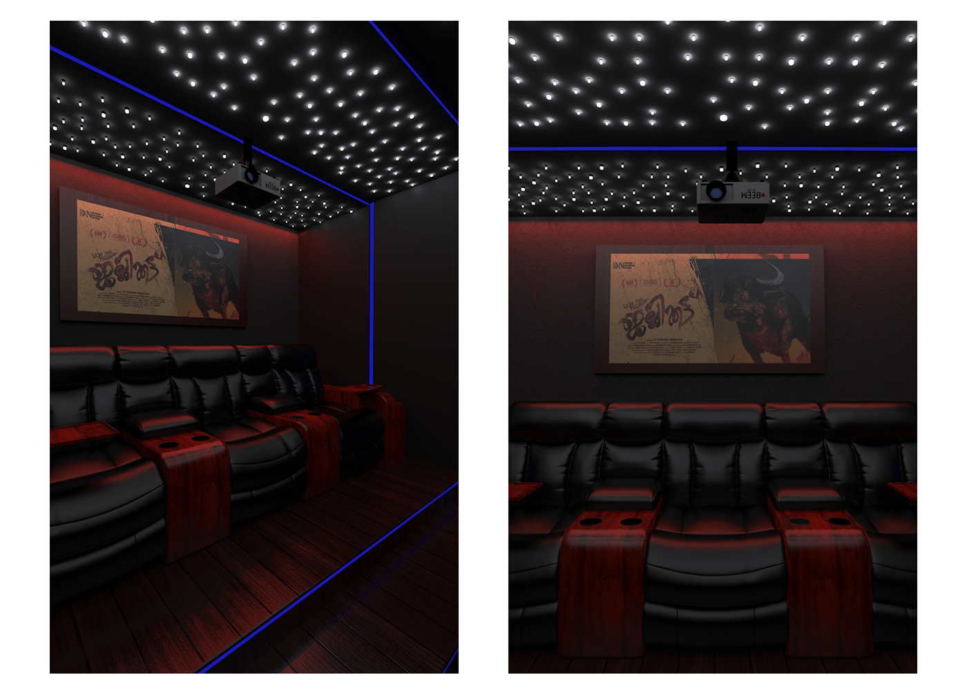 product design  interior design  3d render CGIArtist Malayalam cinema cgiartworks Cinematic experience luxury home theater Modern home theater starry ceiling