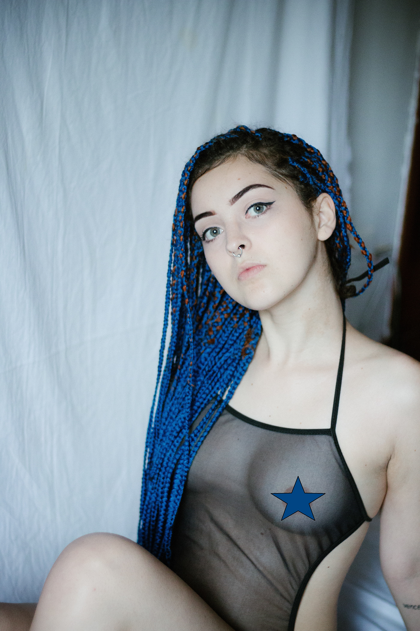 coloured Hair blue hair Blue Eyes lingerie boudoir feminist Brazilian photographer