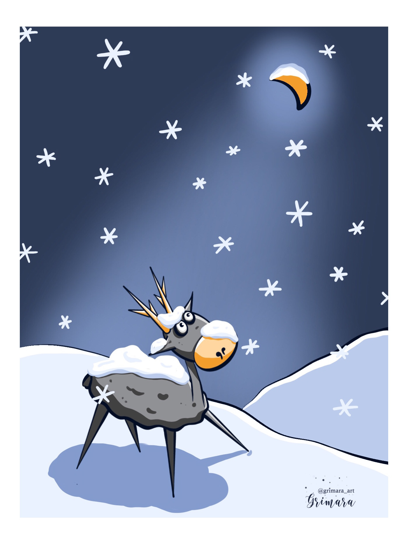 deer is enjoing winter night
