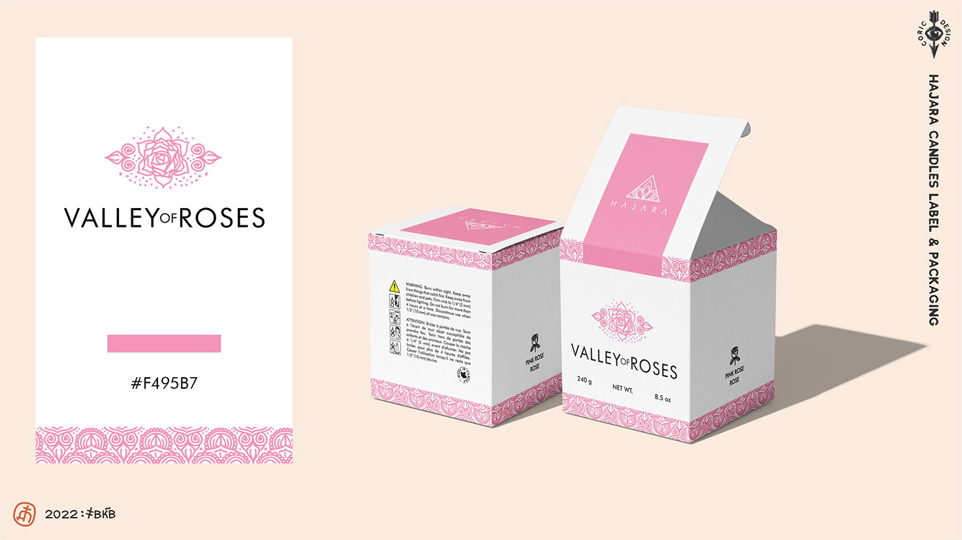 Box mockup for the packaging of "Valley of Roses"