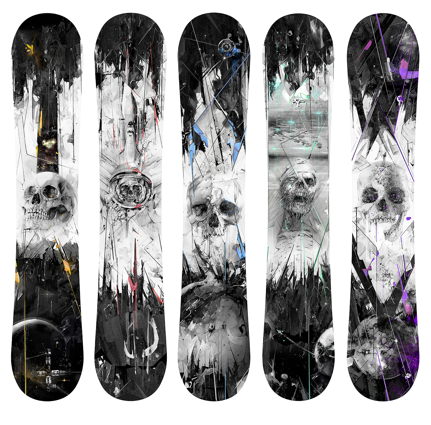alexis Marcou Endeavor Snowboards skulls Space  graphite Snowboarding sports adobemax visualart graphics experimental