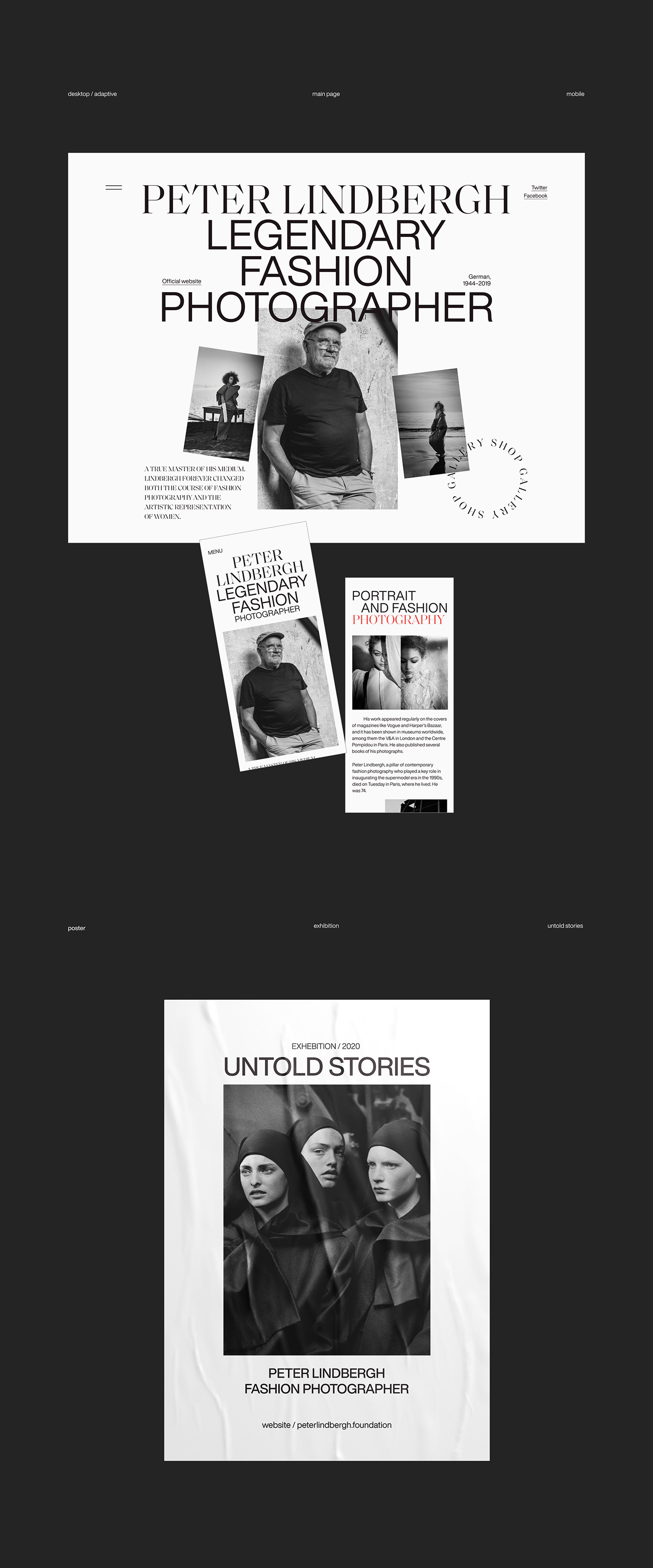 case Fashion  interactive peter lindbergh photographer poster UI ux Webdesign Website