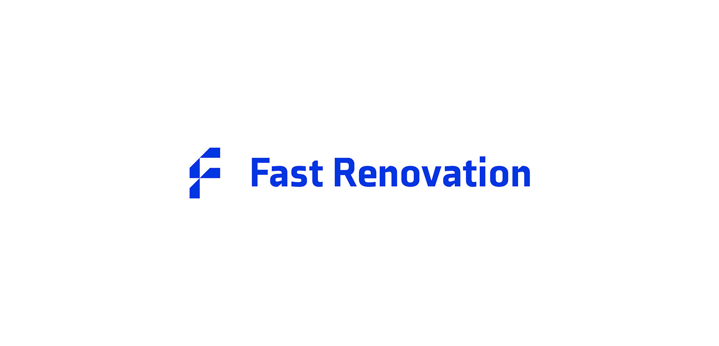 fast renovation home construction architect engineer monogram blue building Logo Design