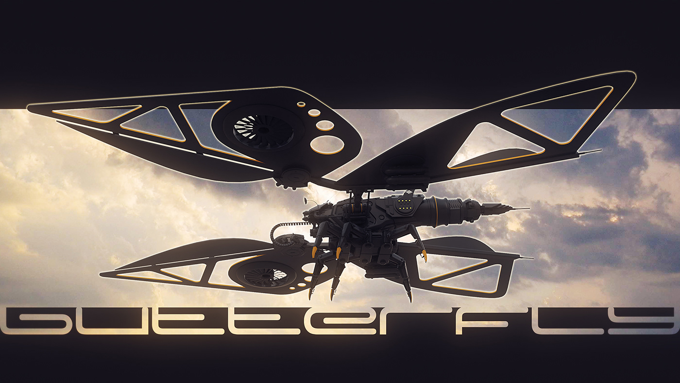 butterfly concept creature design insect mechanical Military robot sci-fi tactical