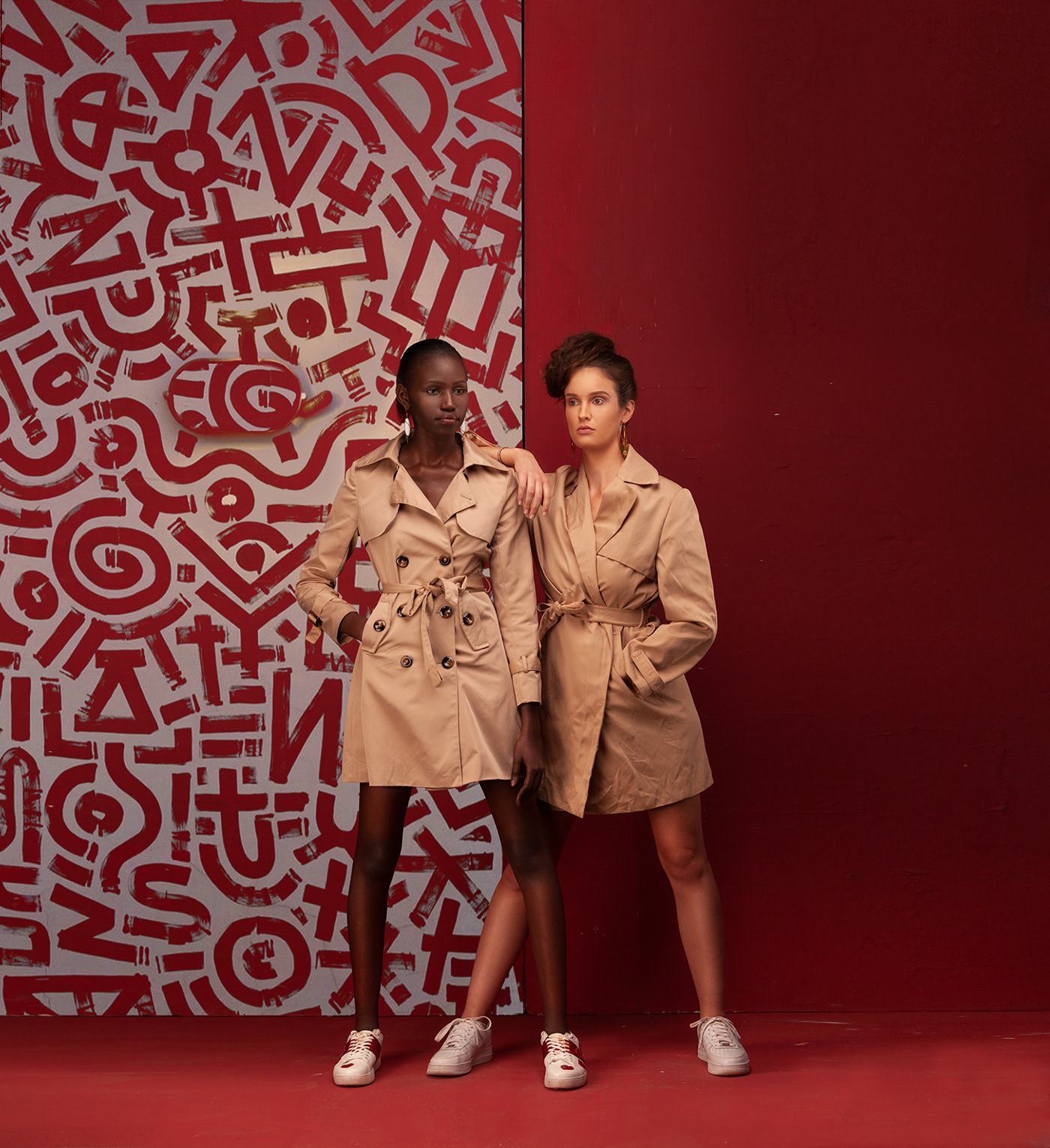 Fashion  afropattern print Stree trench red