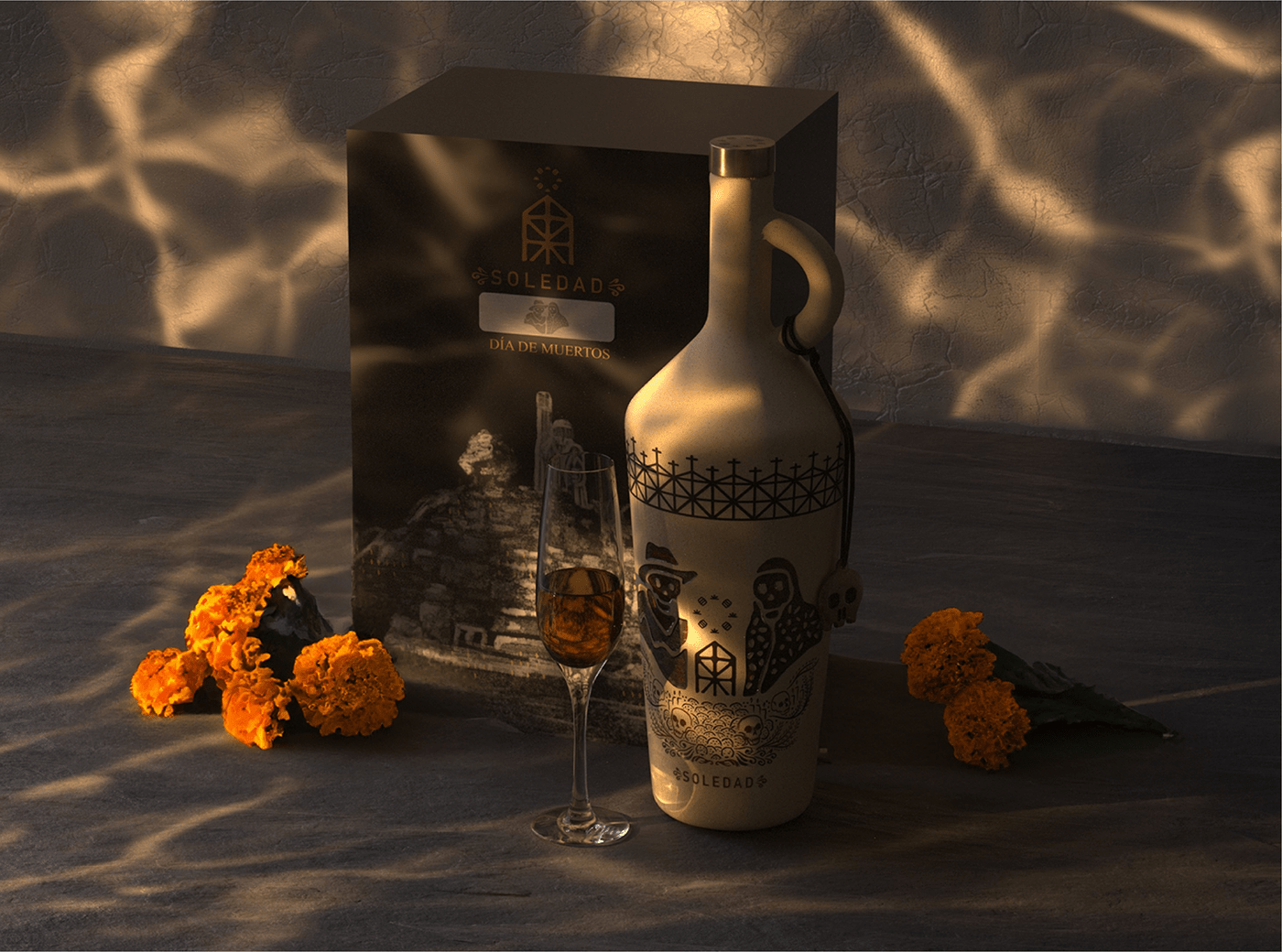 bottle Packaging candle ceramic mezcal dia de los muertos Tequila Spirits soledad day of the dead