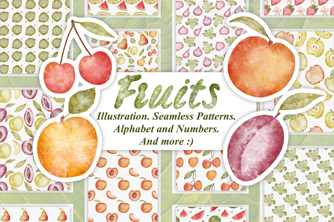 Calligraphy   Clothing fabric design Fashion  Food  fruits lettering packaging design seamless pattern watercolor