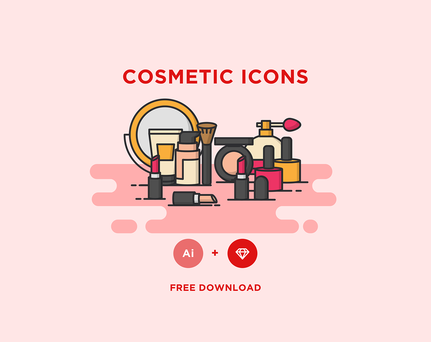 free icons free download Icon flat Cosmetic free icon lipstick mirror foundation