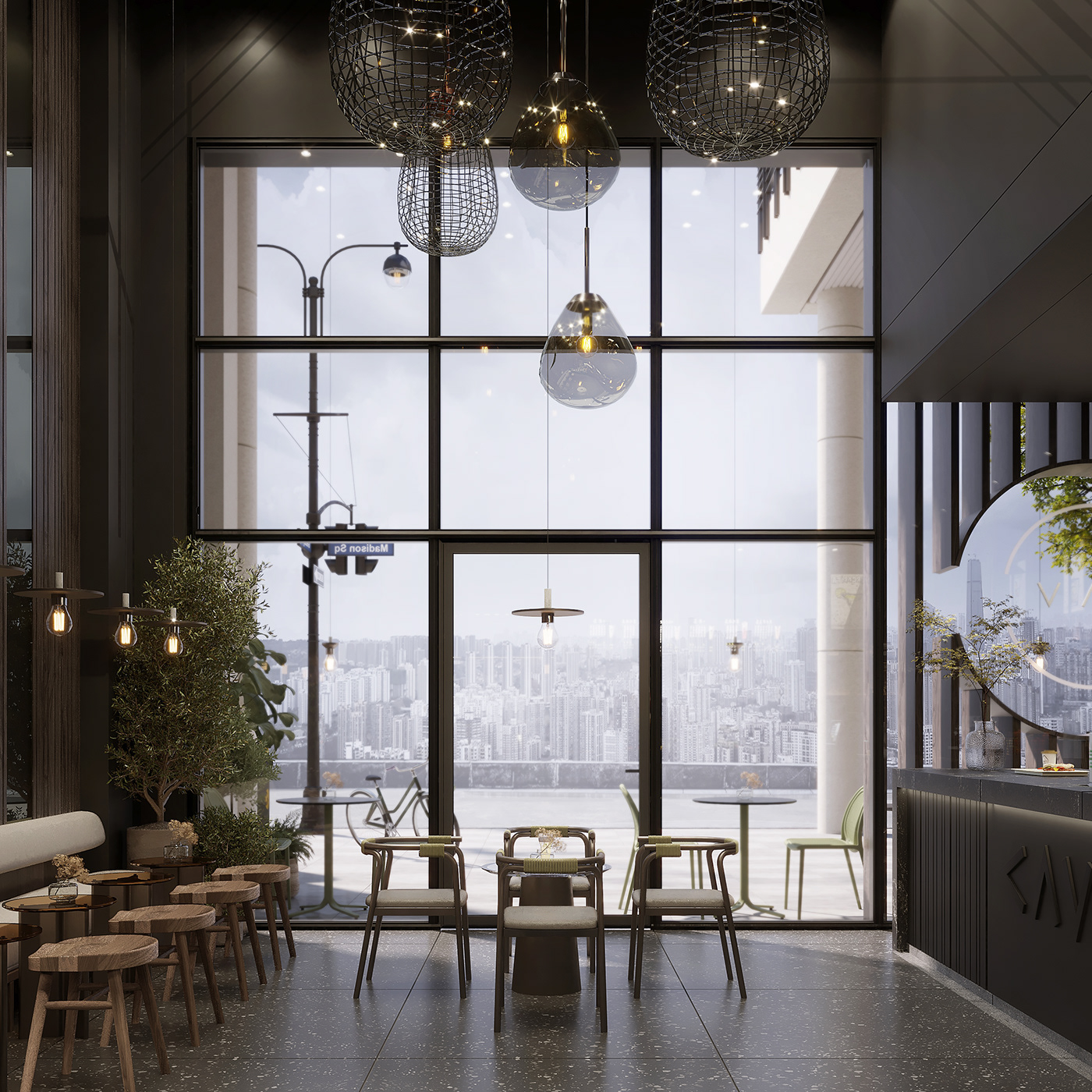 indoor interior design  architecture cafe coffee shop visualization 3ds max Render plants design