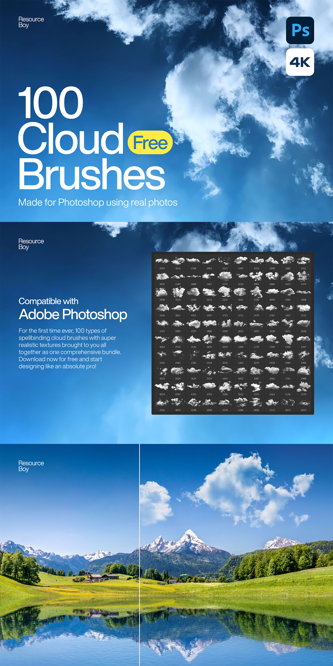 Cloud Photoshop Brushes is here for you; a realistic and dreamy view is in the bag in seconds;