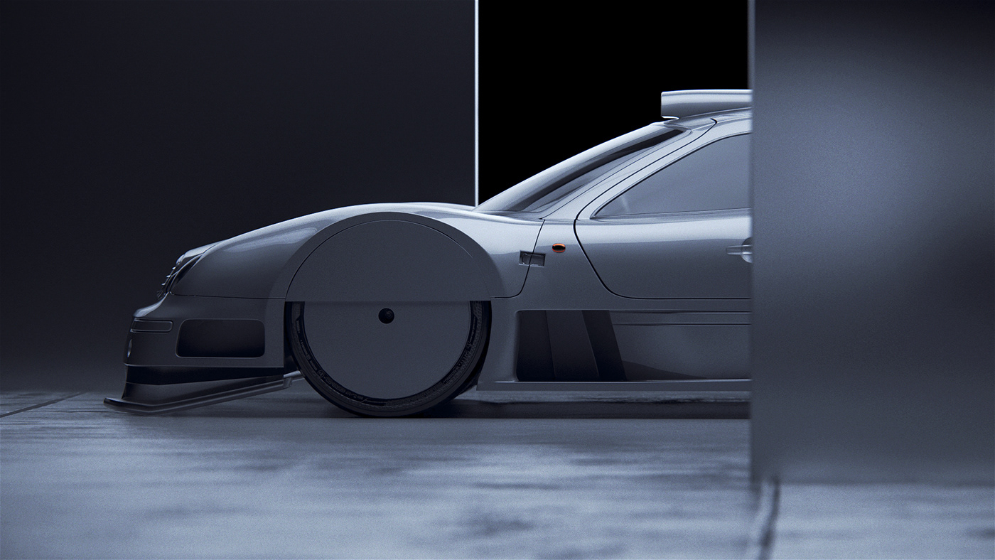 3D c4d car CGI future mercedes photorealistic race car Retro vray