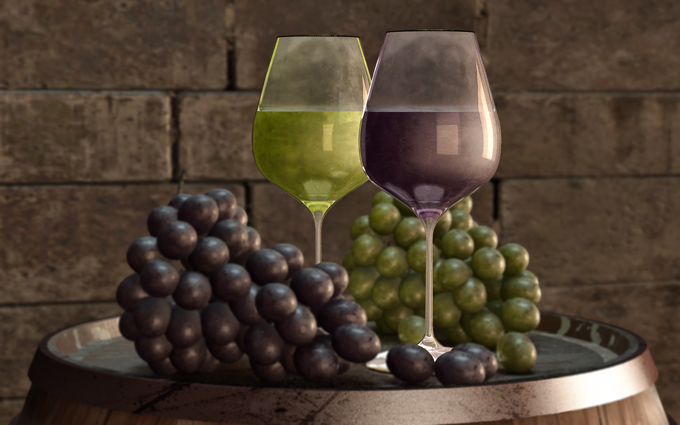 Vinos uvas bodegon vray substance cinema 4d modelado viñedo