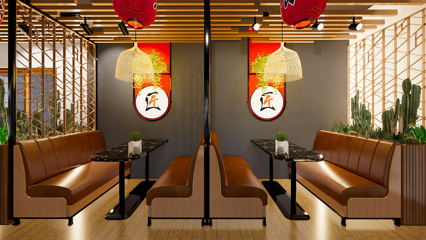 resturant japanese food japanese style Japanese Restaurant interior design  visualization architecture modern Render RESTURENT INTERIOR