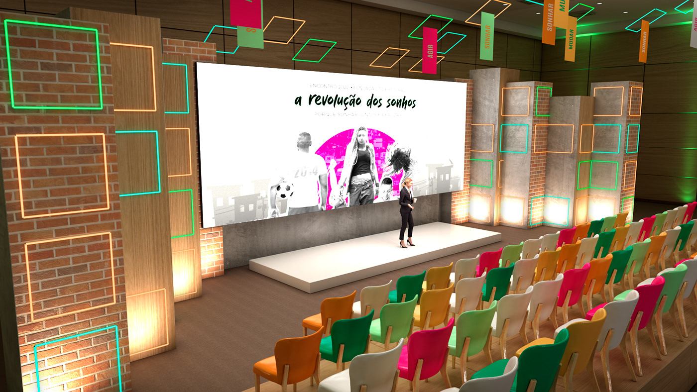 3D cenografia corporativo Evento hotel led palco plenaria sala tela