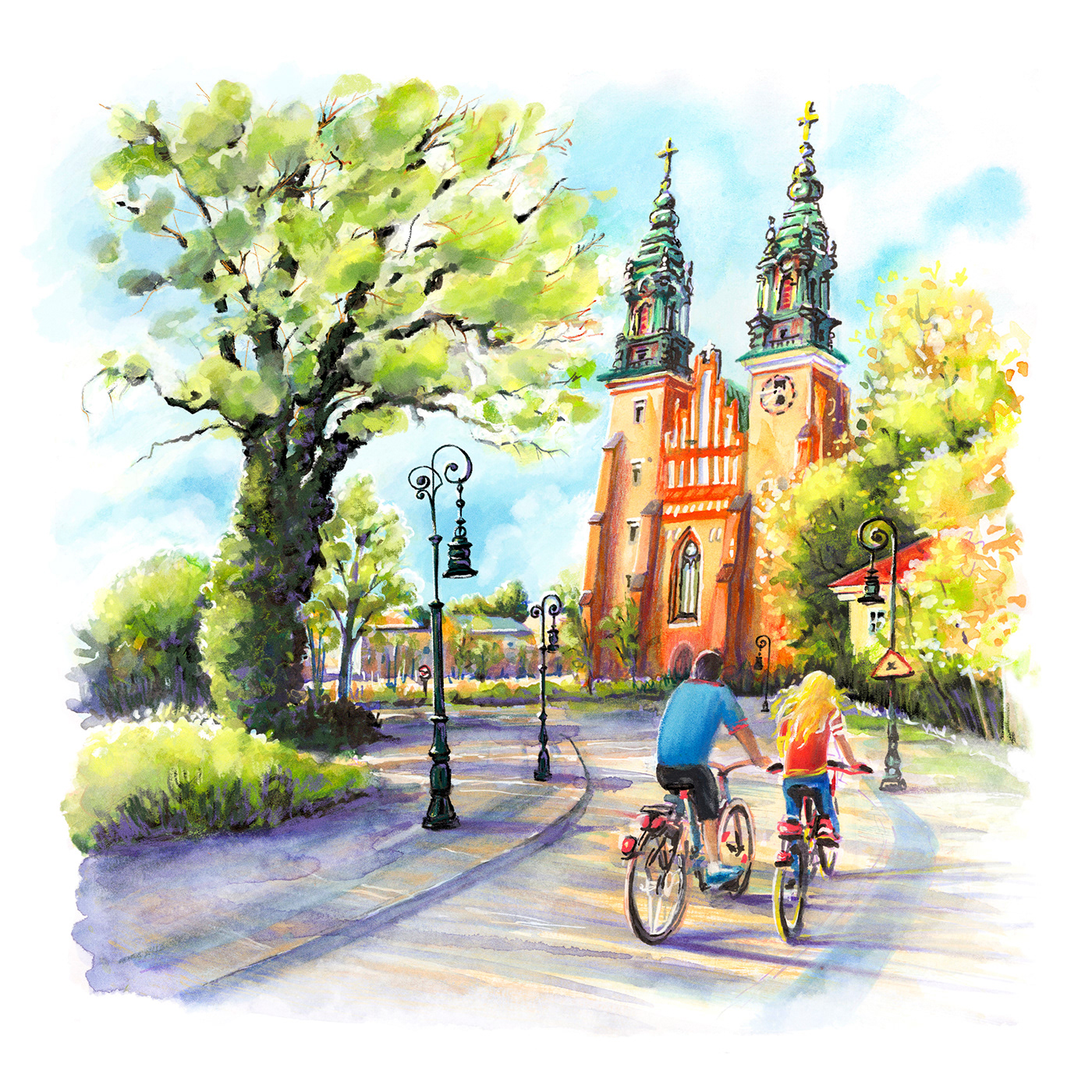 poznan poland polska ilustracja digital illustration watercolor sketch urban sketch city