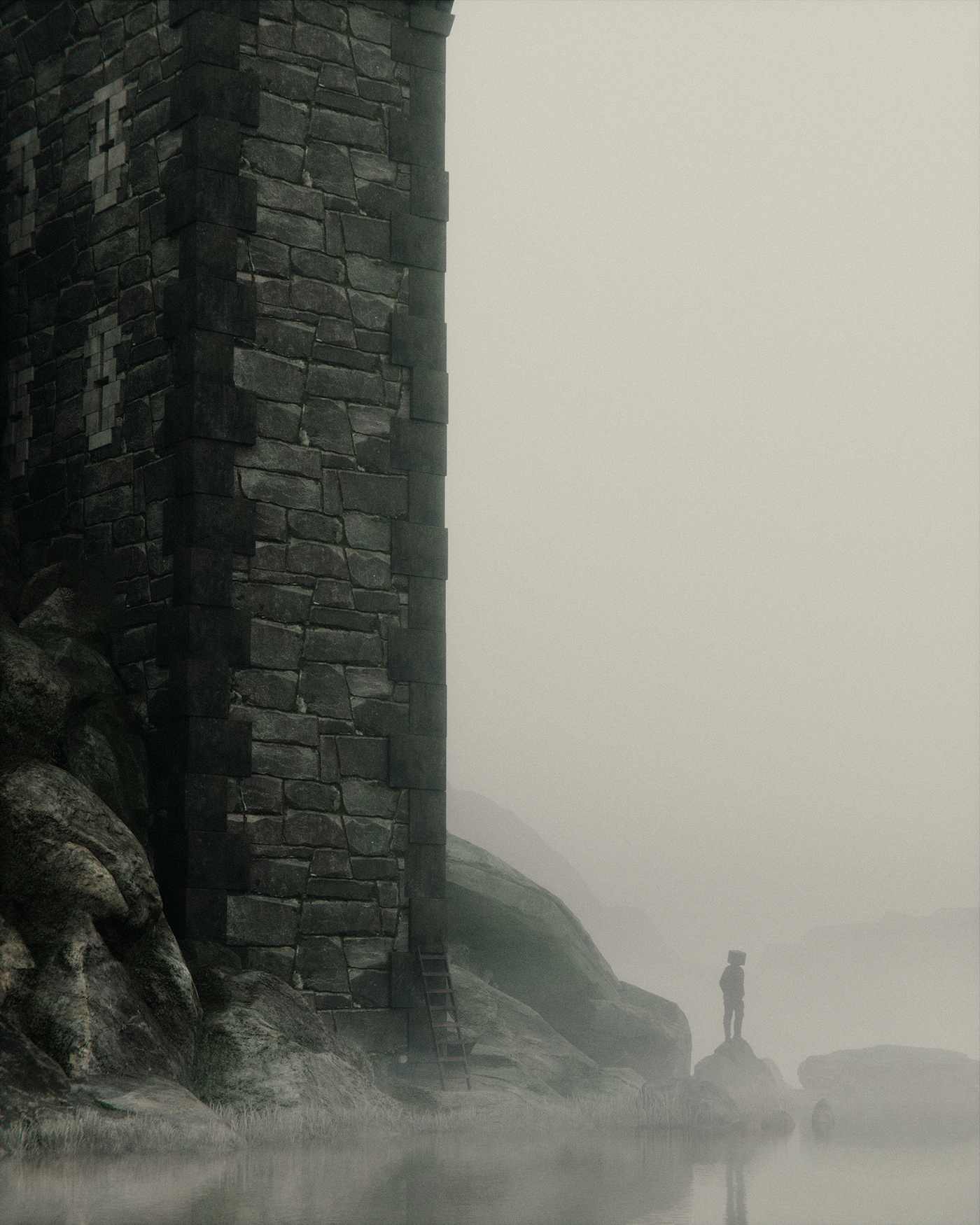 dark mood 3D Render Digital Art  арт lighting Castle fantasy fog