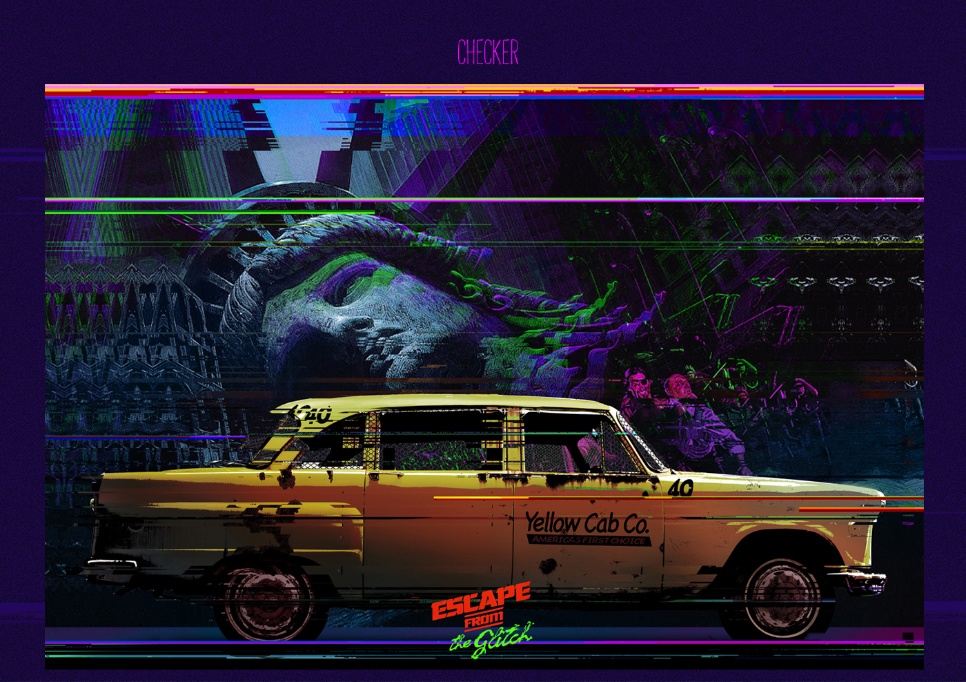 Glitch Ghostbusters madmax collage miami vice escape New York car Classic Retro 80s DeLorean interceptor back future